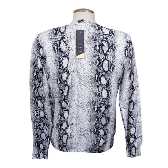 Ava Paige Womens NEW Sweater Cardigan Snake Print Size Large Black White Gray - Picture 5 of 8